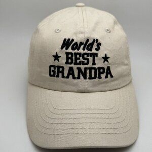 World's Best Grandpa Baseball Cap Hat Beige Adjustable Cotton Embroidered